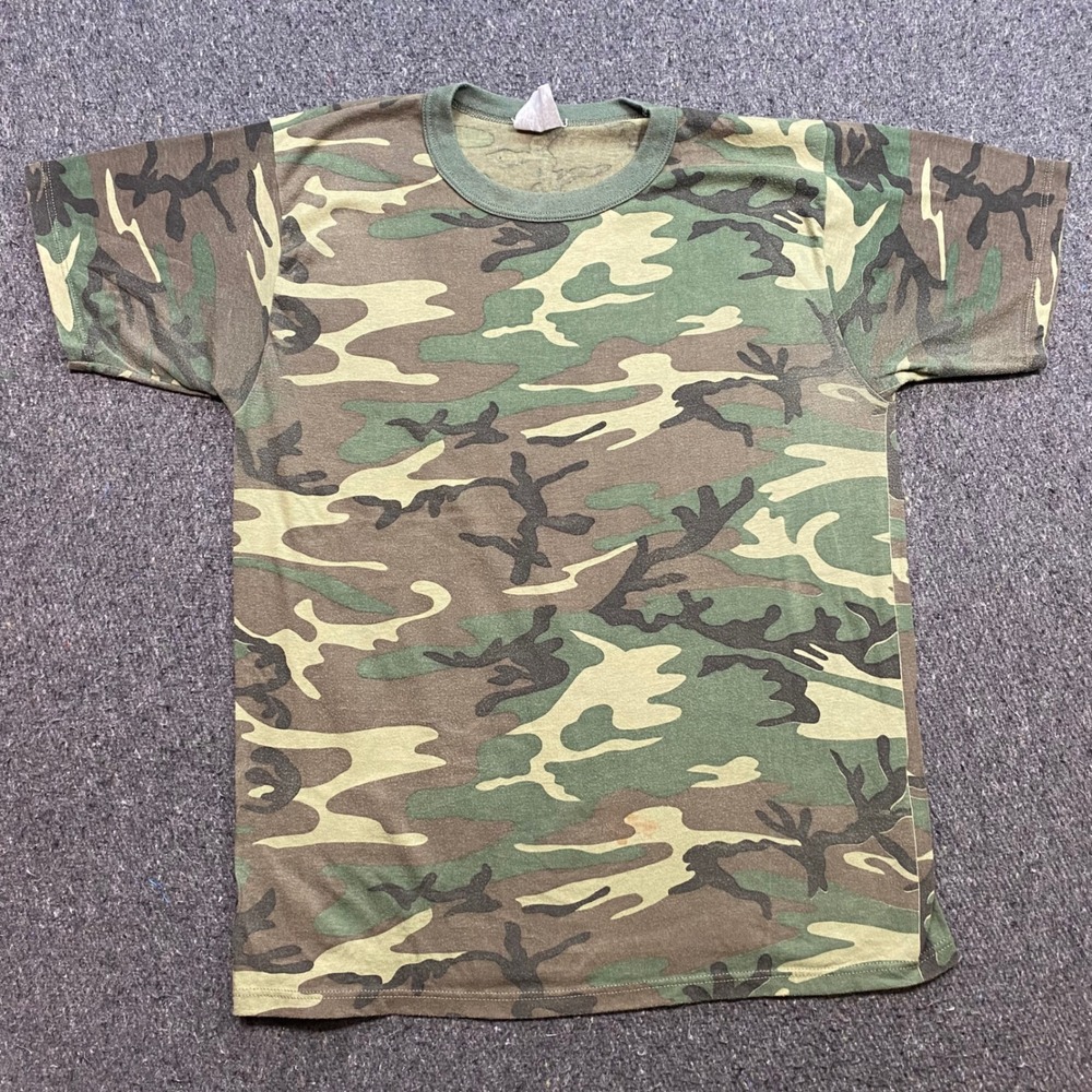 Camo TShirt Sz M Mens Green Woodland Camouflage Skater Grunge Single Stitch 90s